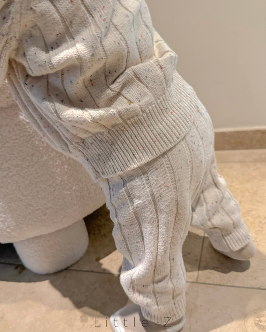 Gebreide broek rib - beige spikkel