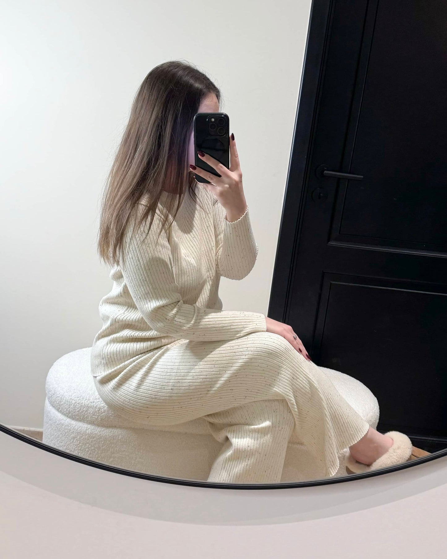 Pull côtelé pour femme - Beige moucheté